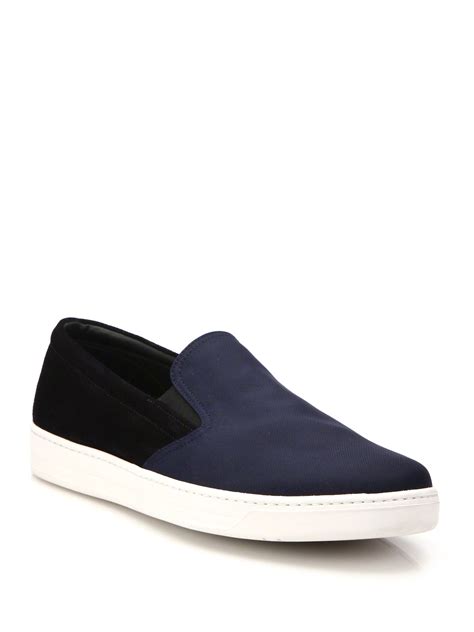 prada suede laceless sneakers|Prada nylon slip on sneakers.